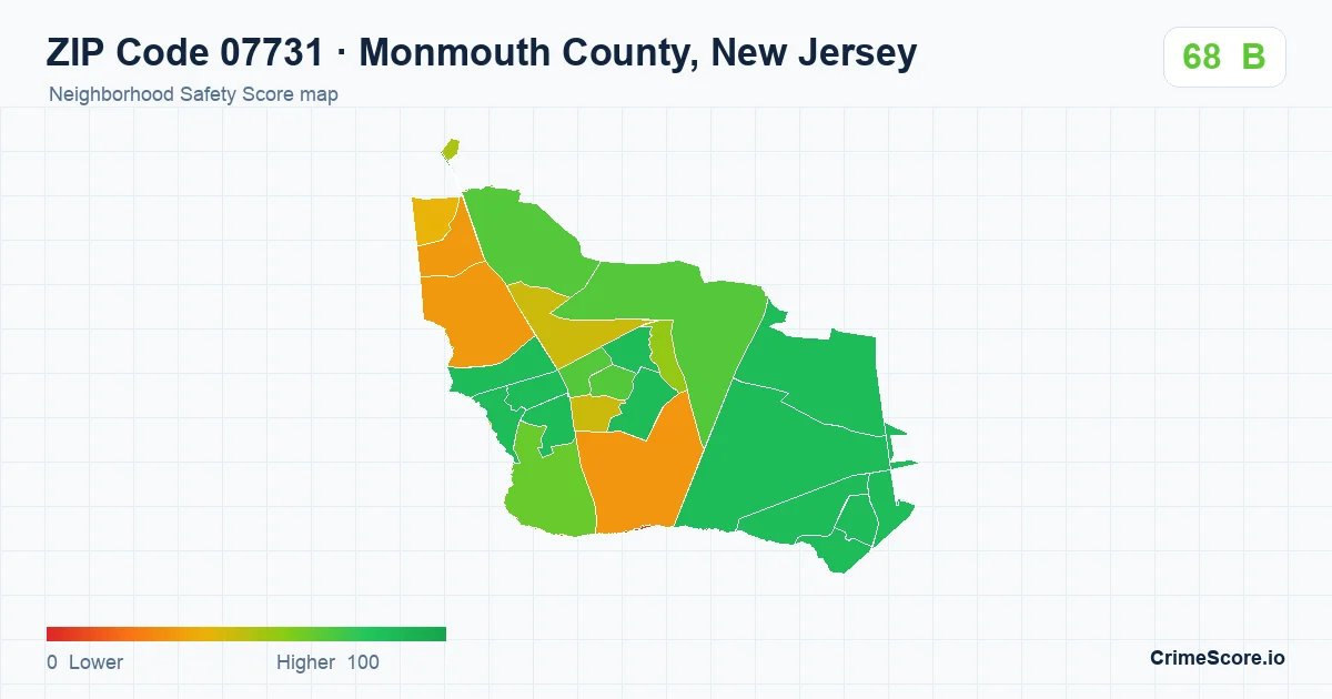 ZIP Code 07731 in Monmouth County, New Jersey neighborhood Safety Score map