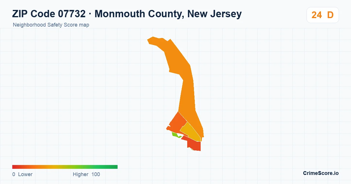 ZIP Code 07732 in Monmouth County, New Jersey neighborhood Safety Score map