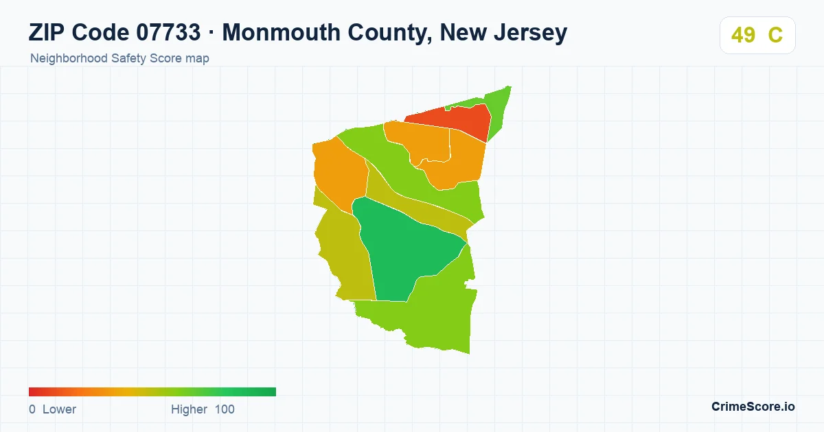ZIP Code 07733 in Monmouth County, New Jersey neighborhood Safety Score map