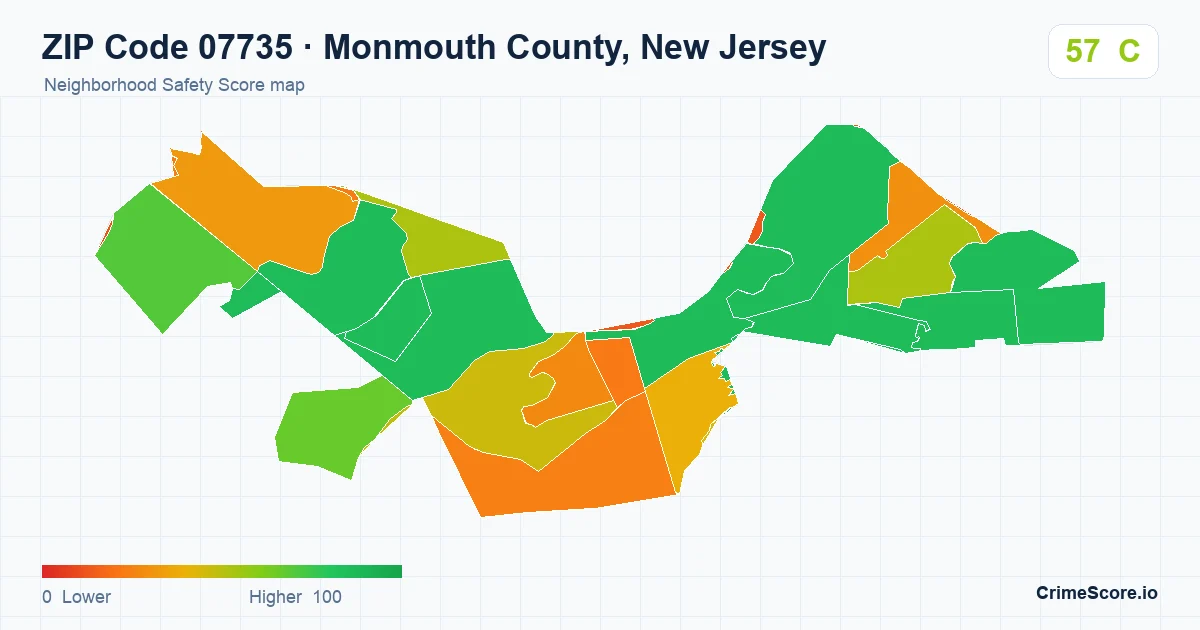 ZIP Code 07735 in Monmouth County, New Jersey neighborhood Safety Score map