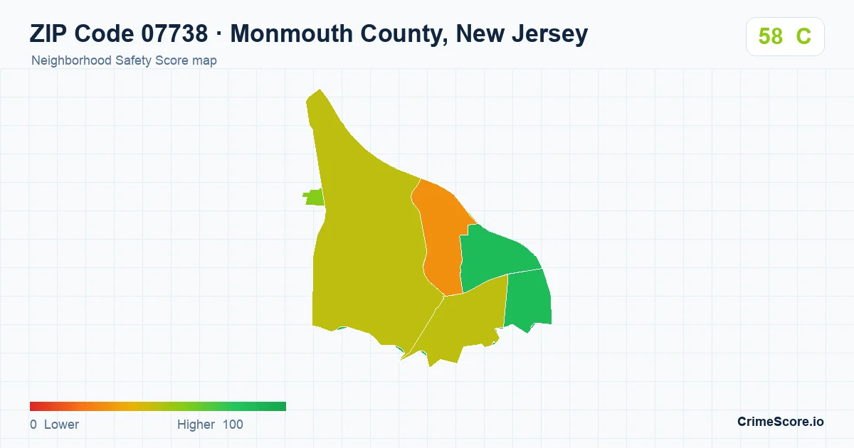 ZIP Code 07738 in Monmouth County, New Jersey neighborhood Safety Score map