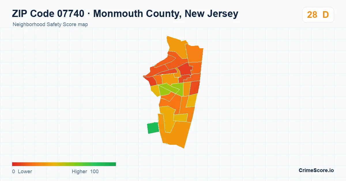 ZIP Code 07740 in Monmouth County, New Jersey neighborhood Safety Score map