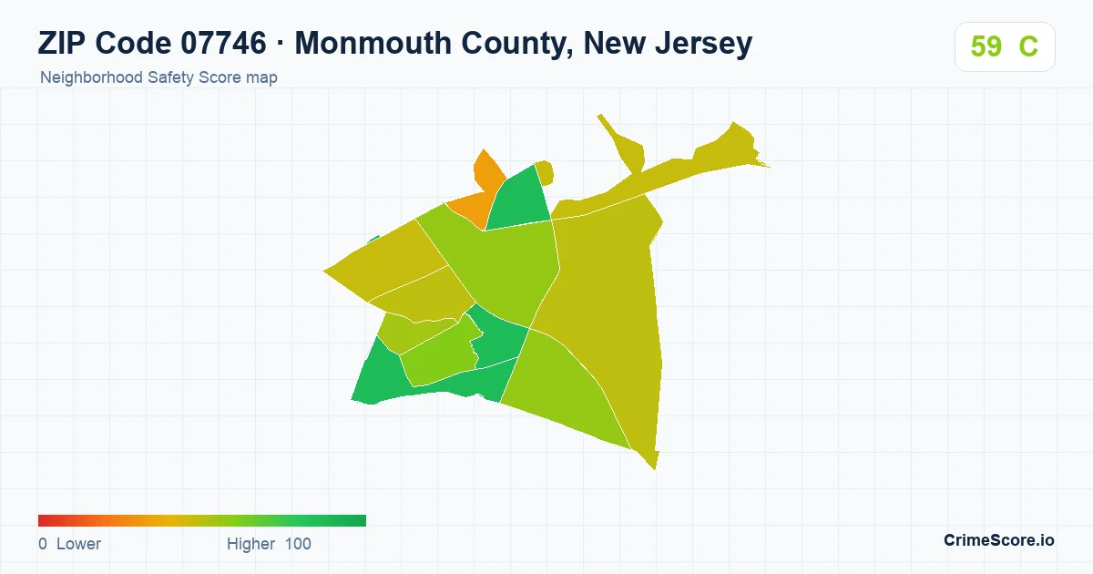 ZIP Code 07746 in Monmouth County, New Jersey neighborhood Safety Score map