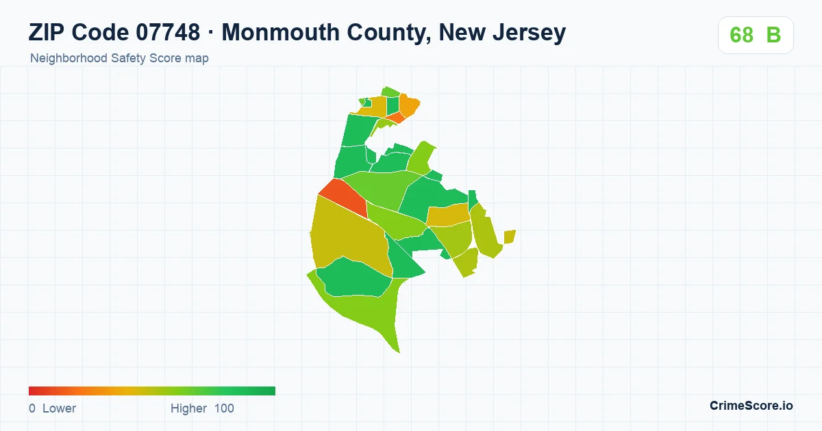 ZIP Code 07748 in Monmouth County, New Jersey neighborhood Safety Score map