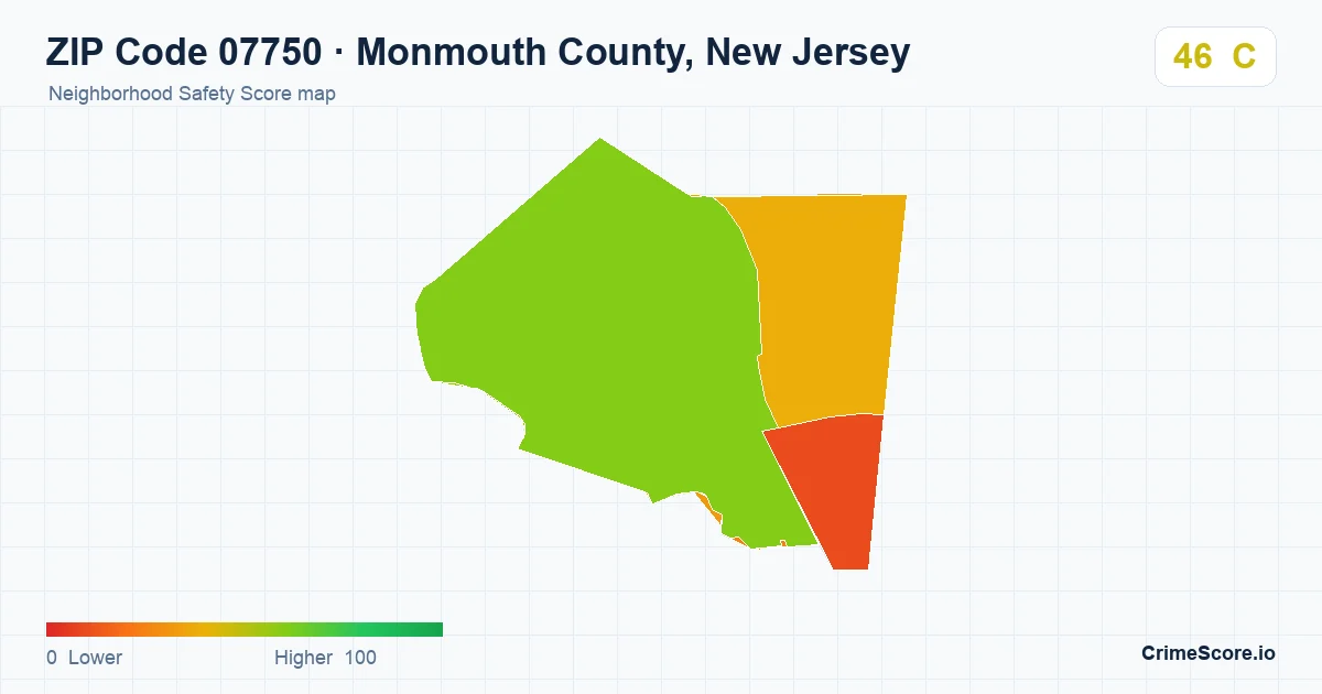 ZIP Code 07750 in Monmouth County, New Jersey neighborhood Safety Score map