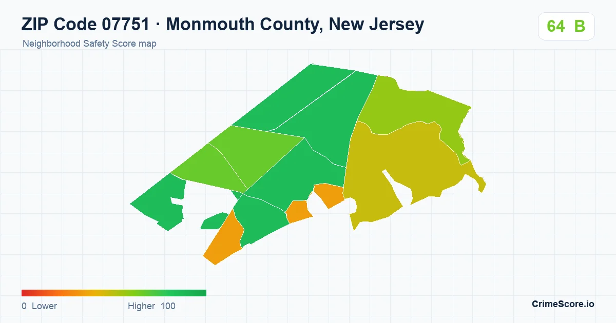 ZIP Code 07751 in Monmouth County, New Jersey neighborhood Safety Score map