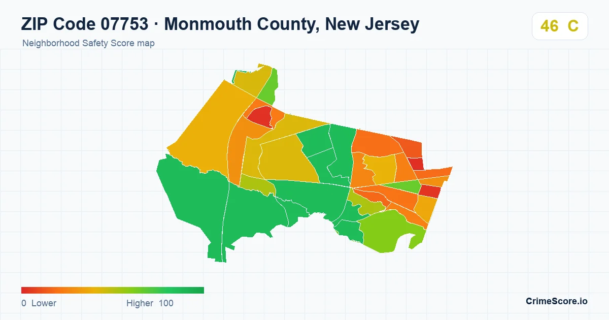 ZIP Code 07753 in Monmouth County, New Jersey neighborhood Safety Score map