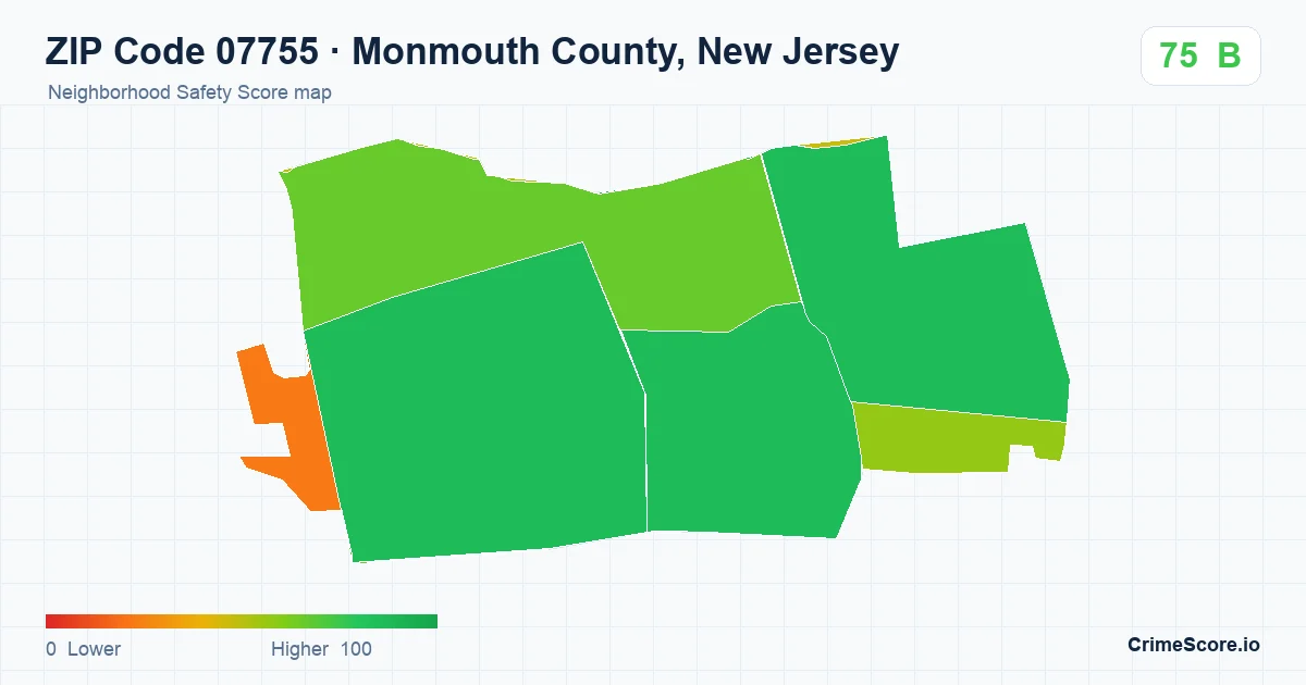 ZIP Code 07755 in Monmouth County, New Jersey neighborhood Safety Score map