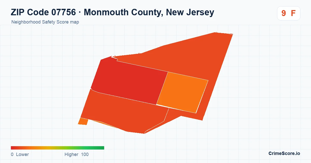 ZIP Code 07756 in Monmouth County, New Jersey neighborhood Safety Score map