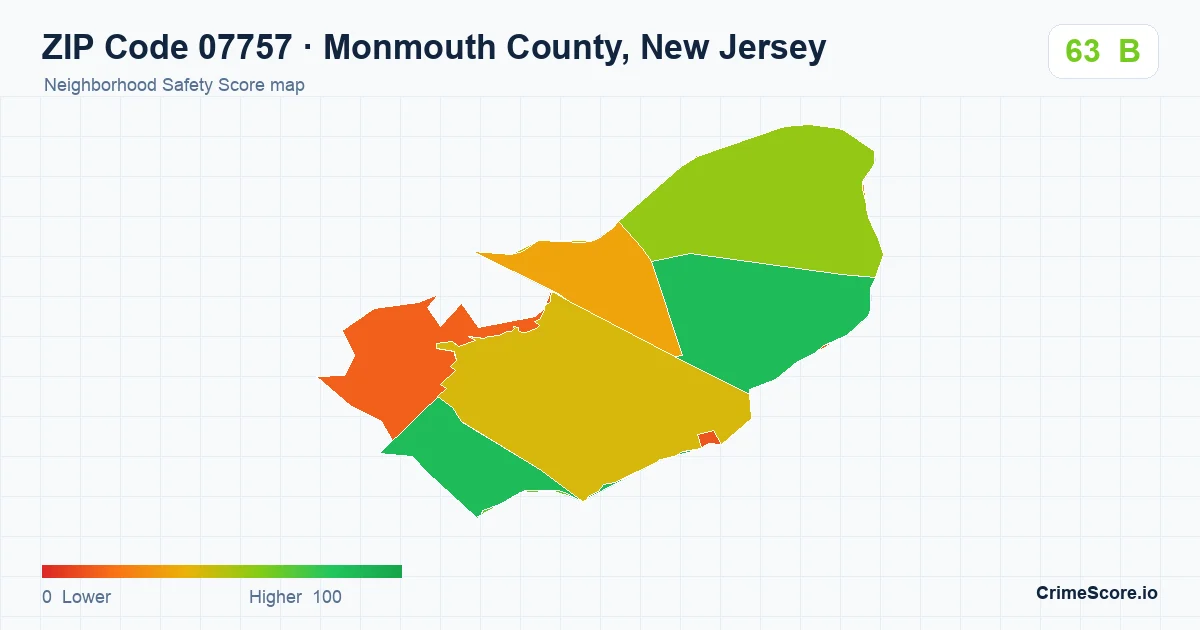 ZIP Code 07757 in Monmouth County, New Jersey neighborhood Safety Score map