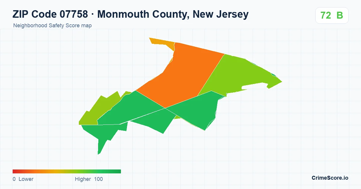 ZIP Code 07758 in Monmouth County, New Jersey neighborhood Safety Score map