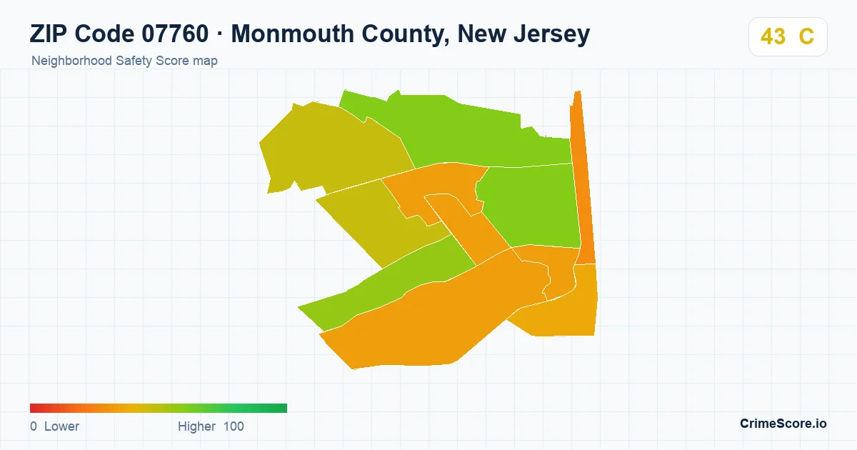 ZIP Code 07760 in Monmouth County, New Jersey neighborhood Safety Score map