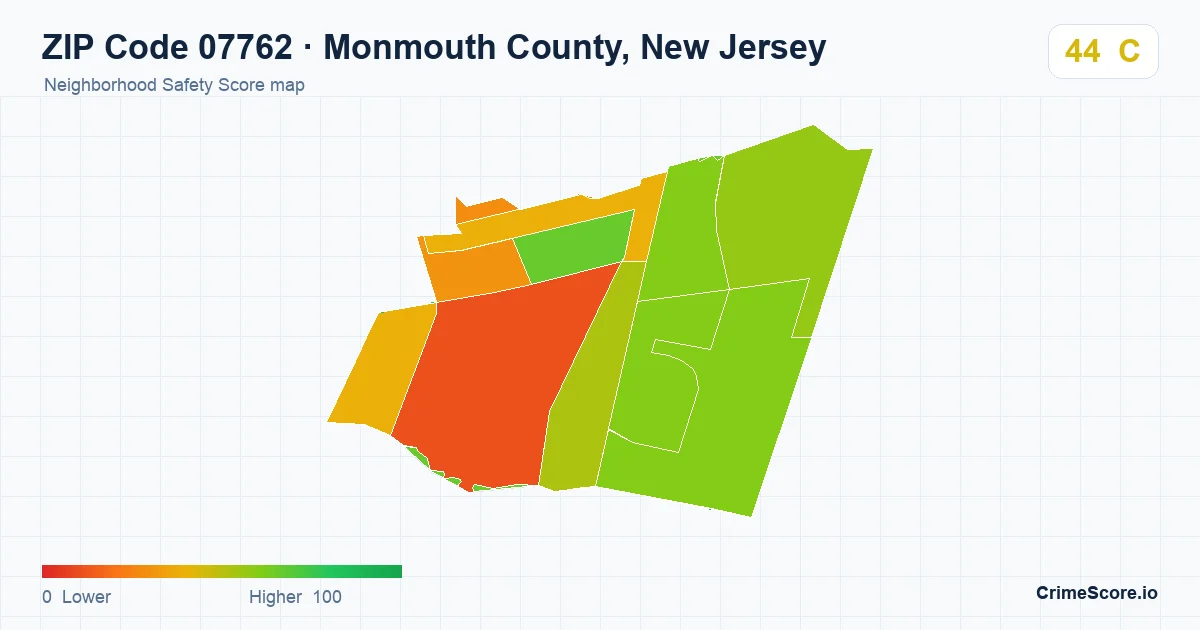 ZIP Code 07762 in Monmouth County, New Jersey neighborhood Safety Score map