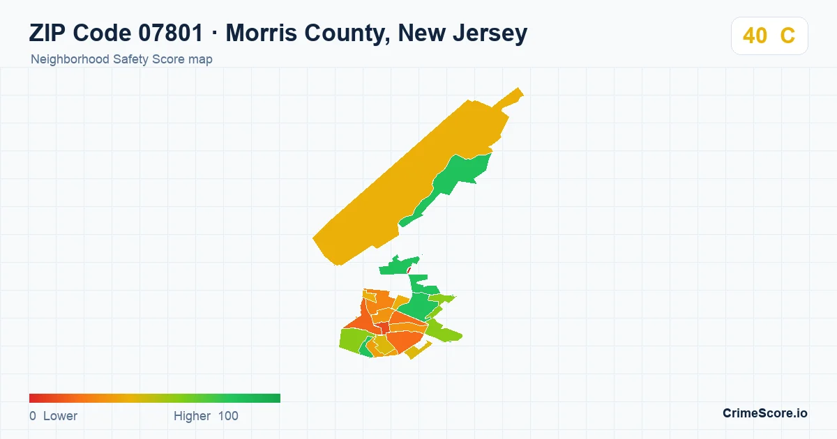 ZIP Code 07801 in Morris County, New Jersey neighborhood Safety Score map