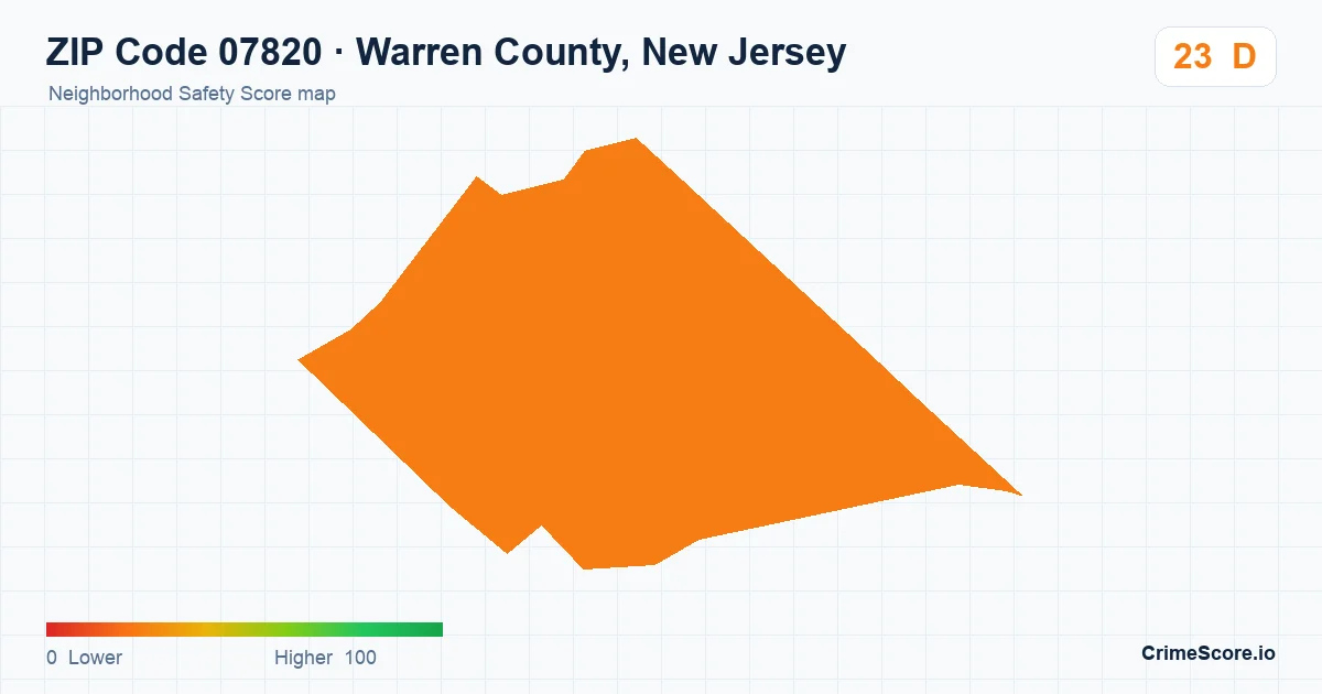 ZIP Code 07820 in Warren County, New Jersey neighborhood Safety Score map