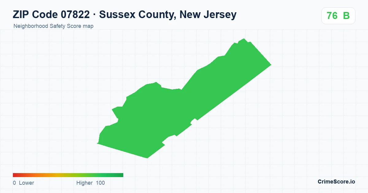 ZIP Code 07822 in Sussex County, New Jersey neighborhood Safety Score map