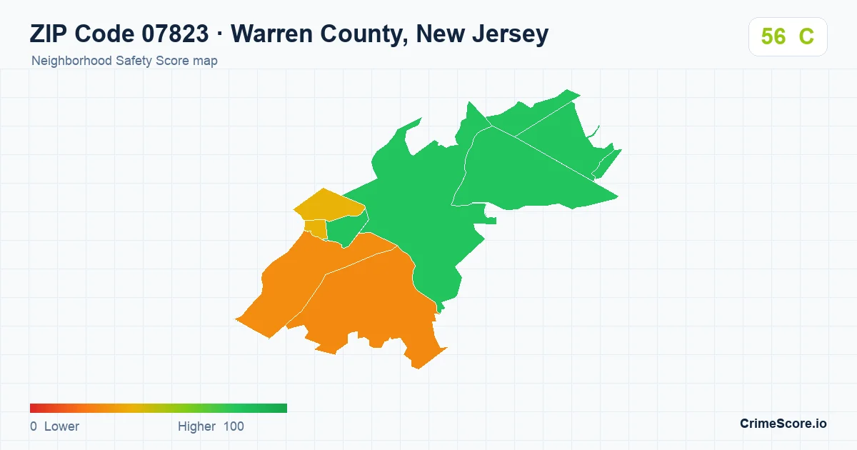ZIP Code 07823 in Warren County, New Jersey neighborhood Safety Score map