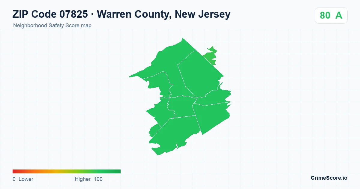 ZIP Code 07825 in Warren County, New Jersey neighborhood Safety Score map