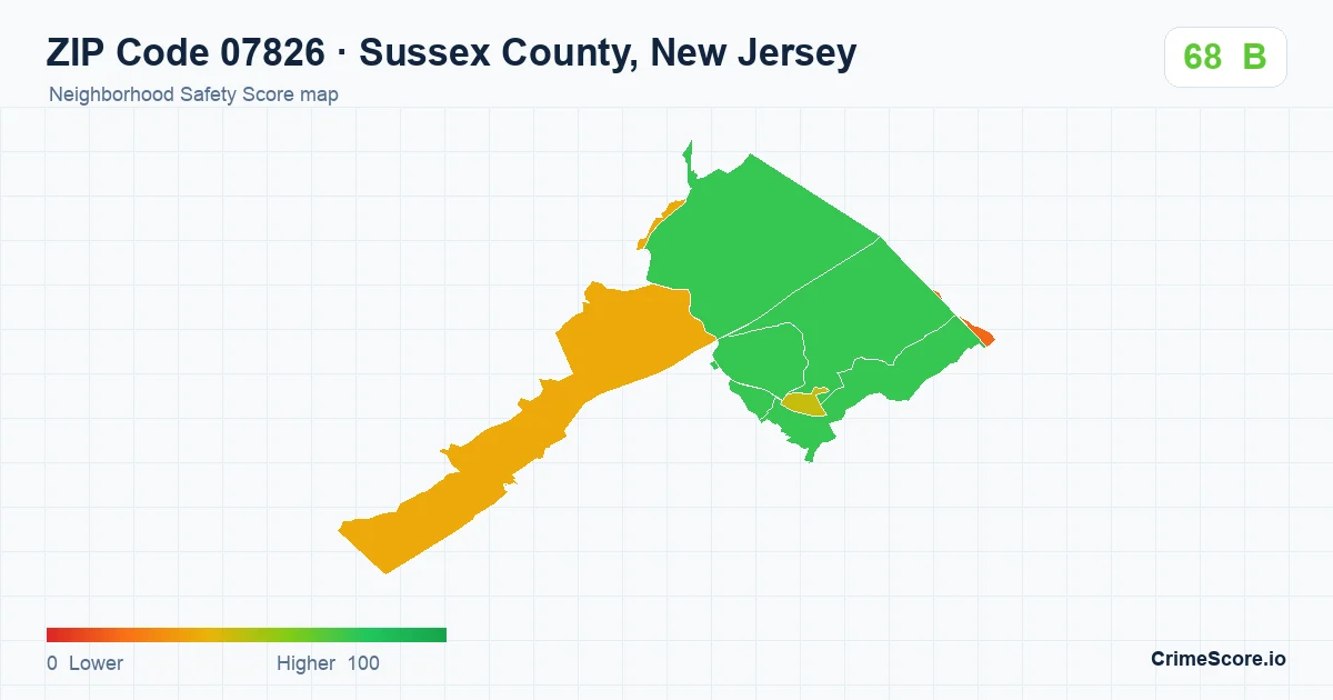 ZIP Code 07826 in Sussex County, New Jersey neighborhood Safety Score map