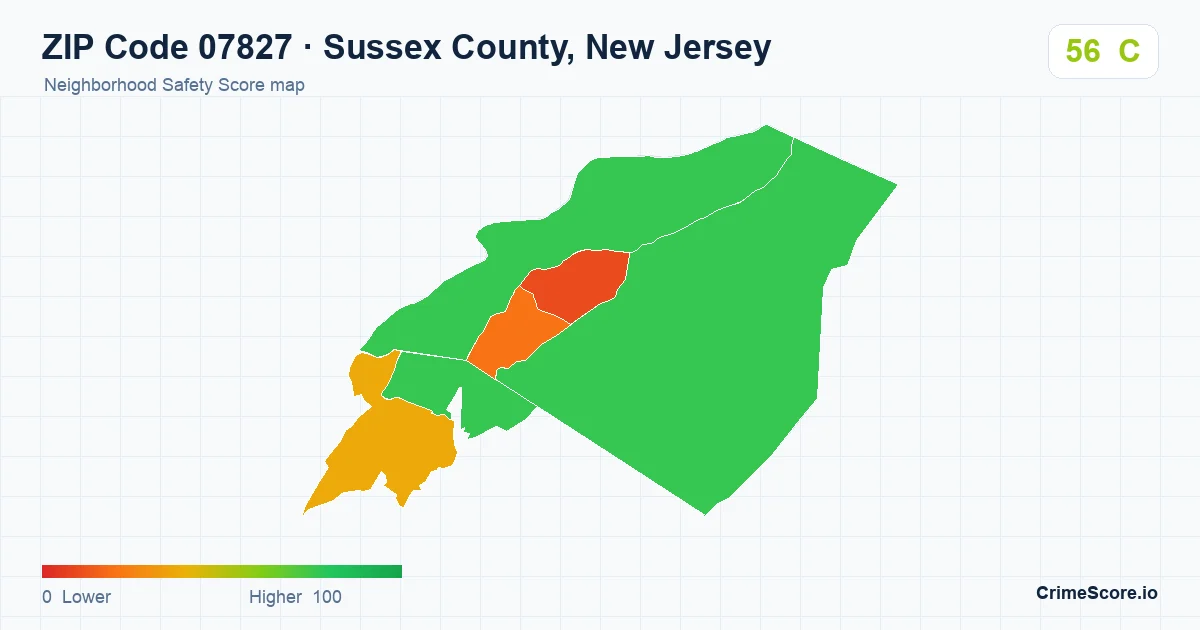 ZIP Code 07827 in Sussex County, New Jersey neighborhood Safety Score map