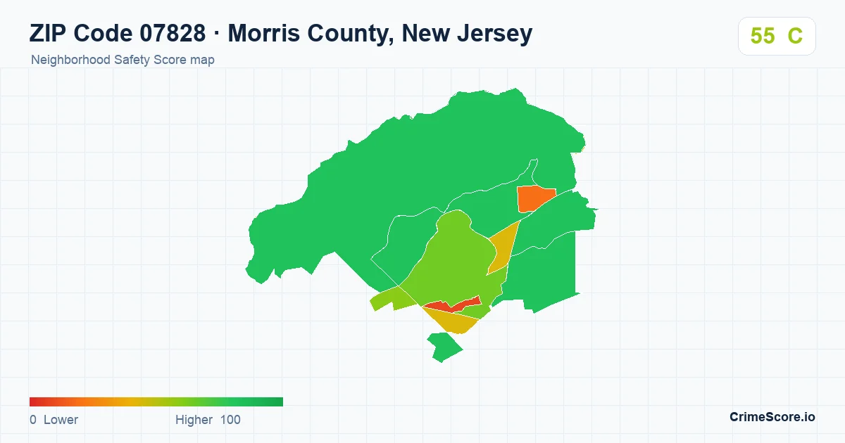 ZIP Code 07828 in Morris County, New Jersey neighborhood Safety Score map