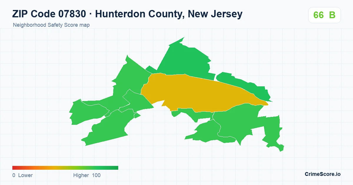 ZIP Code 07830 in Hunterdon County, New Jersey neighborhood Safety Score map