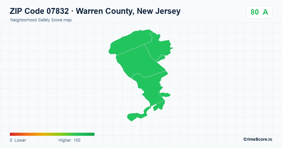ZIP Code 07832 in Warren County, New Jersey neighborhood Safety Score map