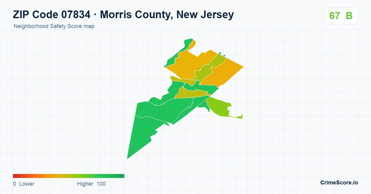 ZIP Code 07834 in Morris County, New Jersey neighborhood Safety Score map