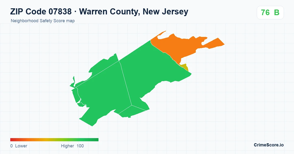 ZIP Code 07838 in Warren County, New Jersey neighborhood Safety Score map