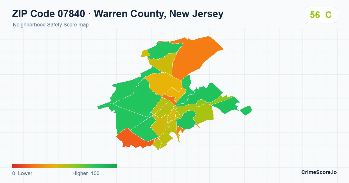 ZIP Code 07840 in Warren County, New Jersey neighborhood Safety Score map