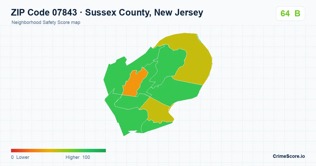ZIP Code 07843 in Sussex County, New Jersey neighborhood Safety Score map