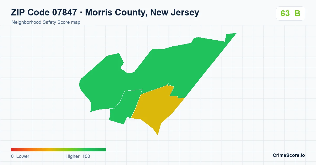 ZIP Code 07847 in Morris County, New Jersey neighborhood Safety Score map