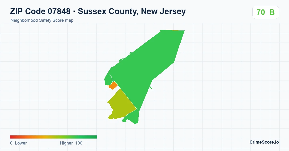 ZIP Code 07848 in Sussex County, New Jersey neighborhood Safety Score map