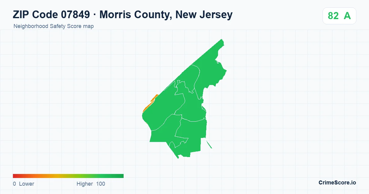 ZIP Code 07849 in Morris County, New Jersey neighborhood Safety Score map