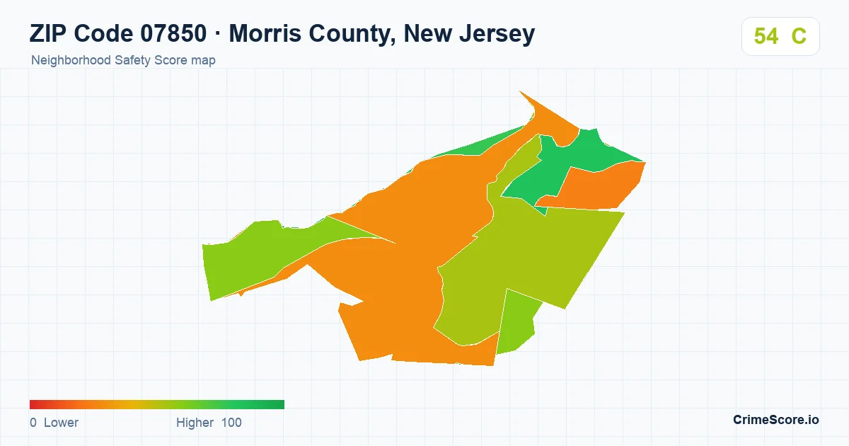 ZIP Code 07850 in Morris County, New Jersey neighborhood Safety Score map