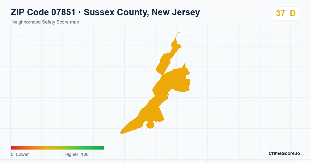 ZIP Code 07851 in Sussex County, New Jersey neighborhood Safety Score map