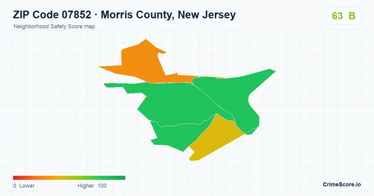 ZIP Code 07852 in Morris County, New Jersey neighborhood Safety Score map