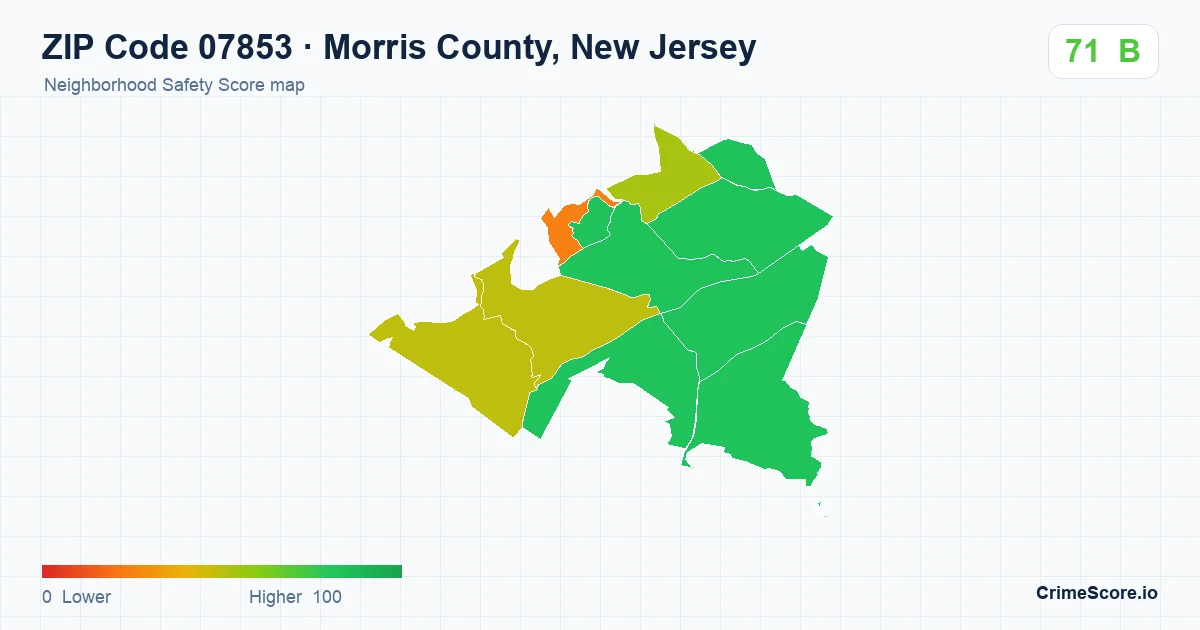 ZIP Code 07853 in Morris County, New Jersey neighborhood Safety Score map