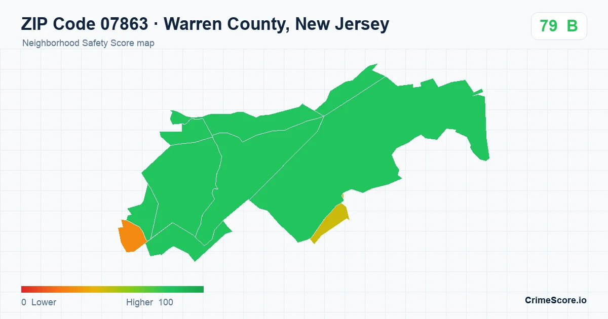 ZIP Code 07863 in Warren County, New Jersey neighborhood Safety Score map