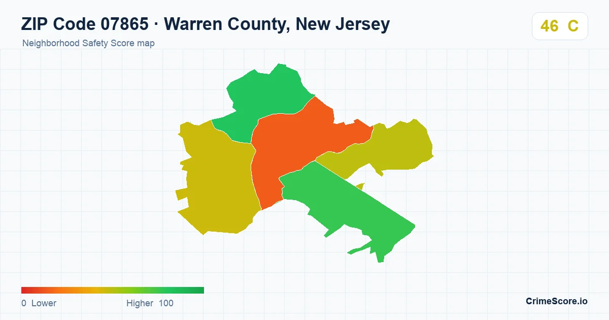ZIP Code 07865 in Warren County, New Jersey neighborhood Safety Score map
