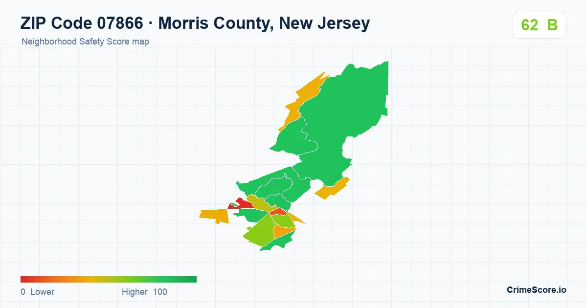 ZIP Code 07866 in Morris County, New Jersey neighborhood Safety Score map