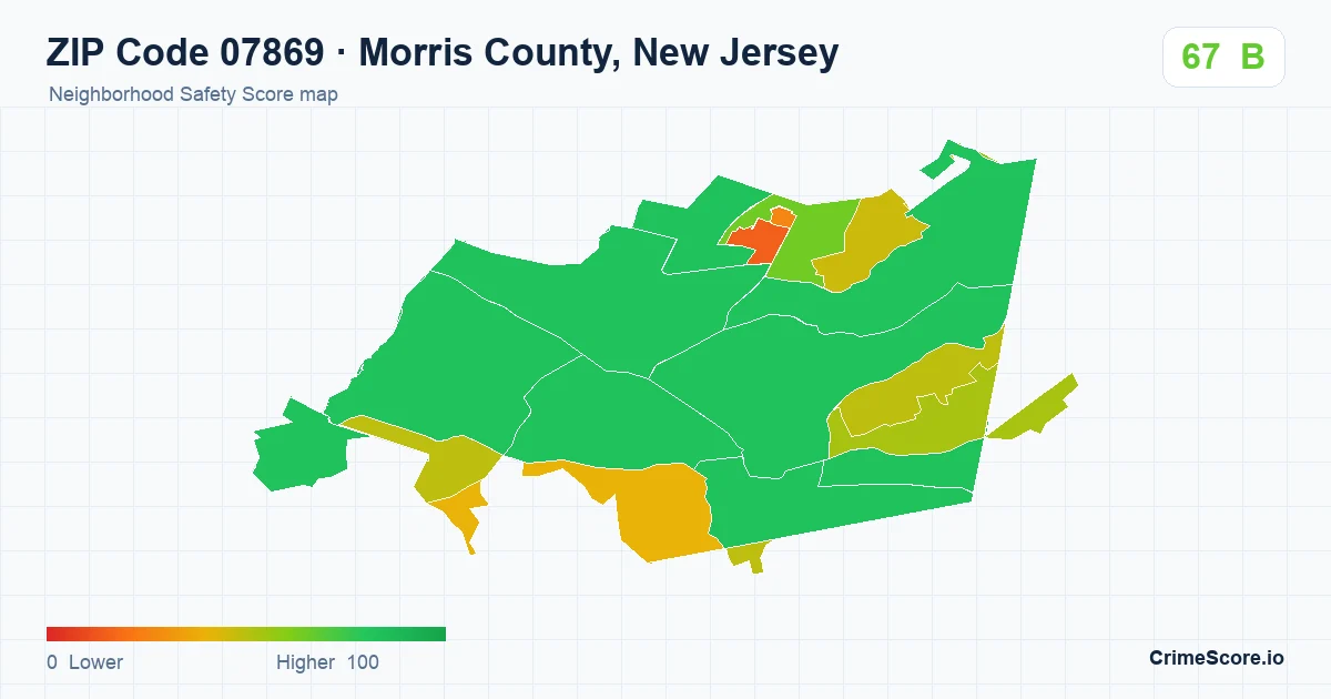 ZIP Code 07869 in Morris County, New Jersey neighborhood Safety Score map