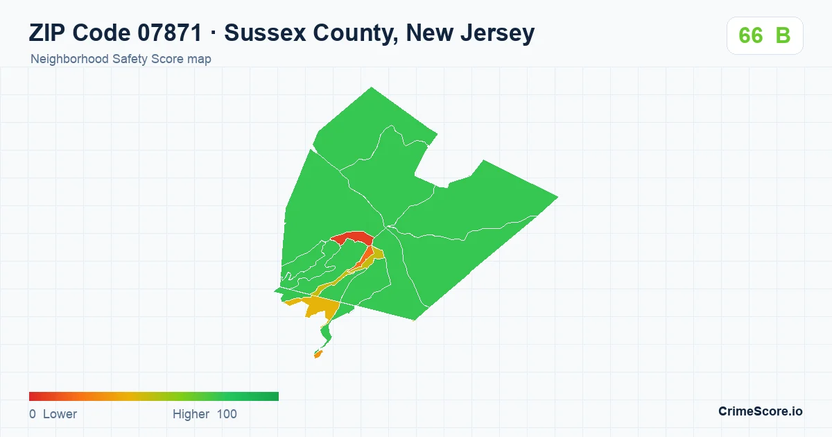 ZIP Code 07871 in Sussex County, New Jersey neighborhood Safety Score map