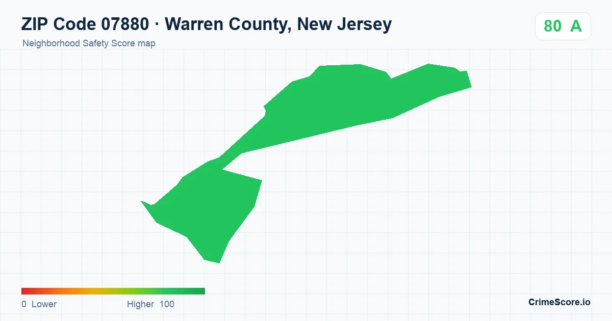 ZIP Code 07880 in Warren County, New Jersey neighborhood Safety Score map
