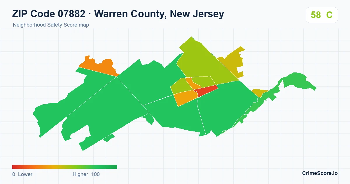 ZIP Code 07882 in Warren County, New Jersey neighborhood Safety Score map