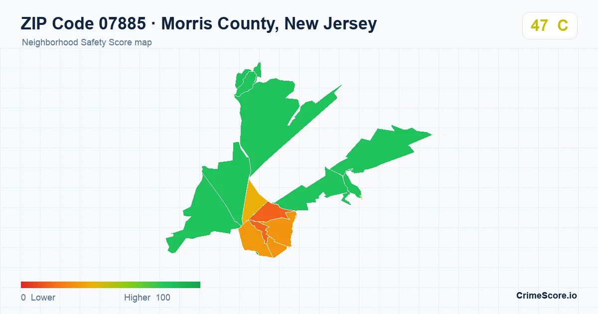 ZIP Code 07885 in Morris County, New Jersey neighborhood Safety Score map