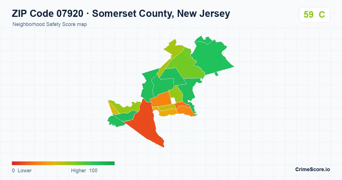 ZIP Code 07920 in Somerset County, New Jersey neighborhood Safety Score map