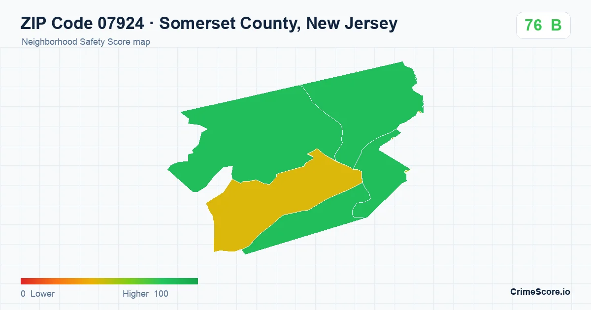 ZIP Code 07924 in Somerset County, New Jersey neighborhood Safety Score map