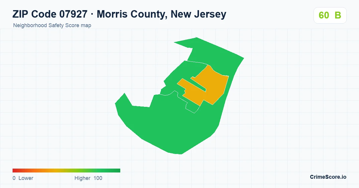 ZIP Code 07927 in Morris County, New Jersey neighborhood Safety Score map
