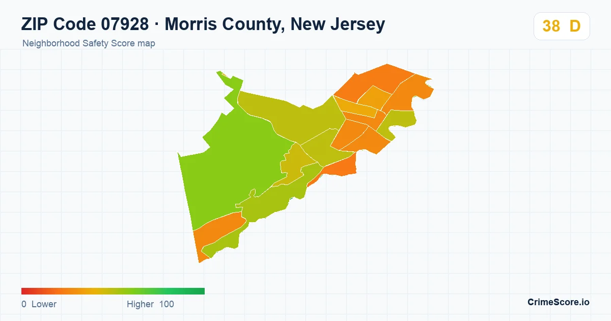ZIP Code 07928 in Morris County, New Jersey neighborhood Safety Score map